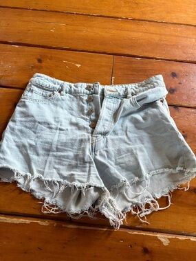 H&M Pale Blue Frayed High-Waist Denim Shorts